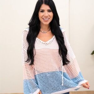 Women's Blue and White POL TOP